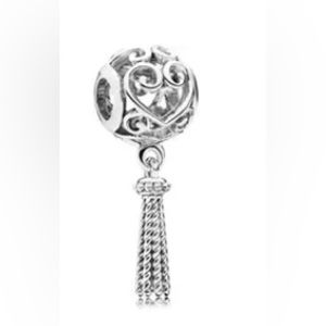 Sterling Silver Ornate Hearts Tassel Dangle Charm